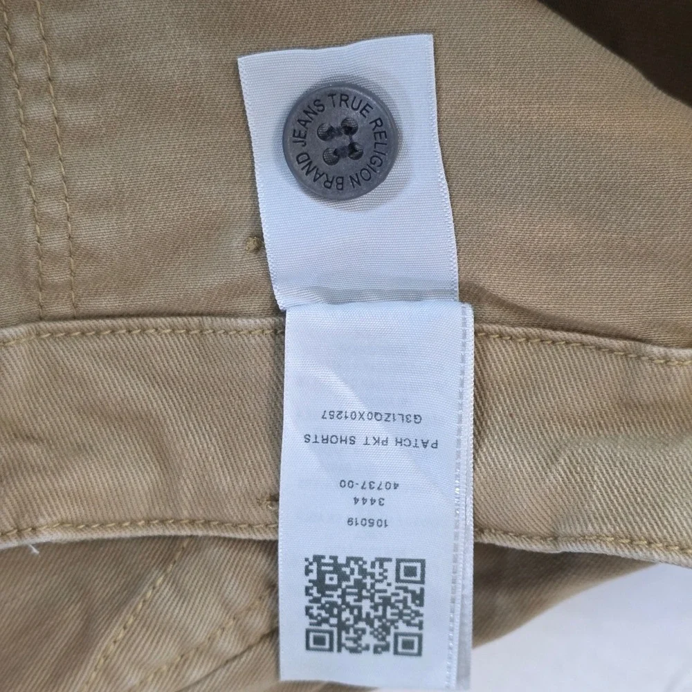 True Religion Patch Pkt Shorts Mens 32 Tan Khaki Flap Pocket Utility Cargo